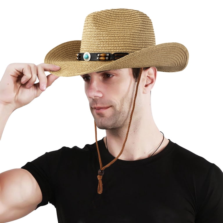 Straw Cowboy Hat Wide Brim Western with Decorative Band Men main image 4
