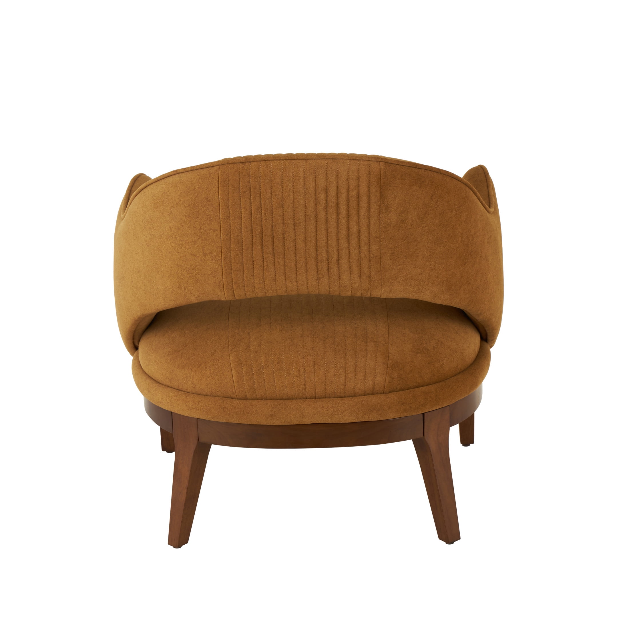 DecMode Polyester Curved Back Lounge Chair with Wooden Frame, Brown