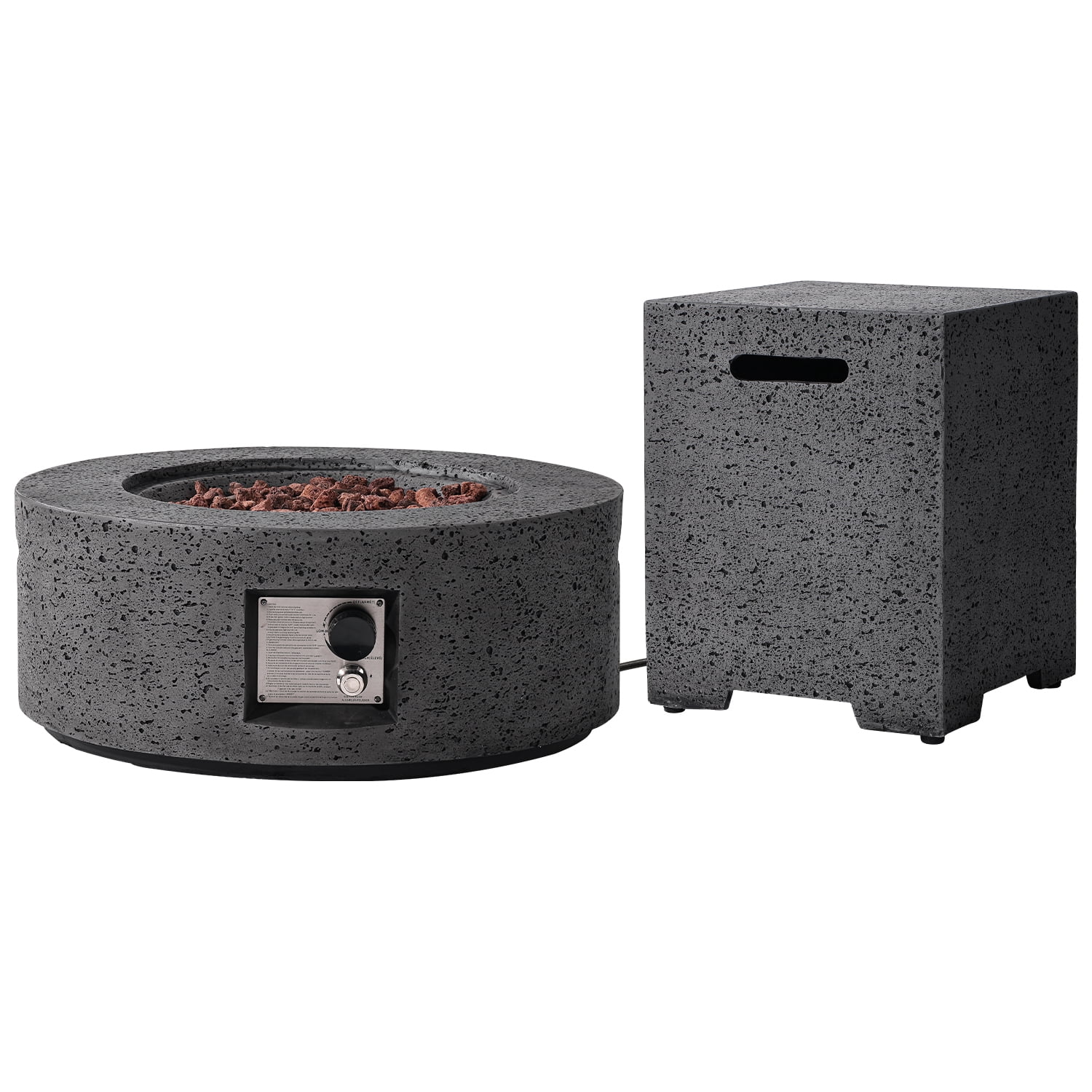 VENTOPYR Outdoor Propane Fire Pit Coffee Table, 28-inch Magnesium Oxide Round Base Patio Heater, 40,000 BTU Stainless Steel Burner, Free Lava Rocks, Waterproof Cover, Tank Cover, Gray