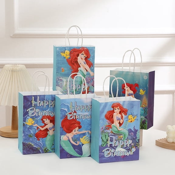 12Pcs Ariel Happy Birthday Gift Bags with Handles Bags for Ariel Birthday Party Decoration Supplies