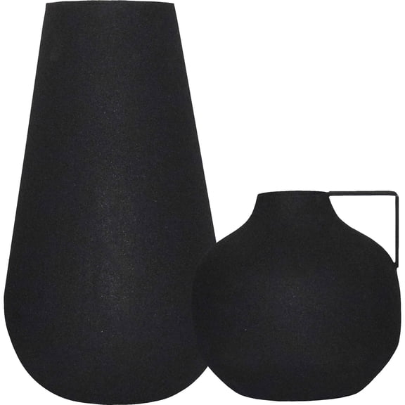 Renwil Roove Modern Iron Metal Decorative Vase in Matte Black (Set of 2)