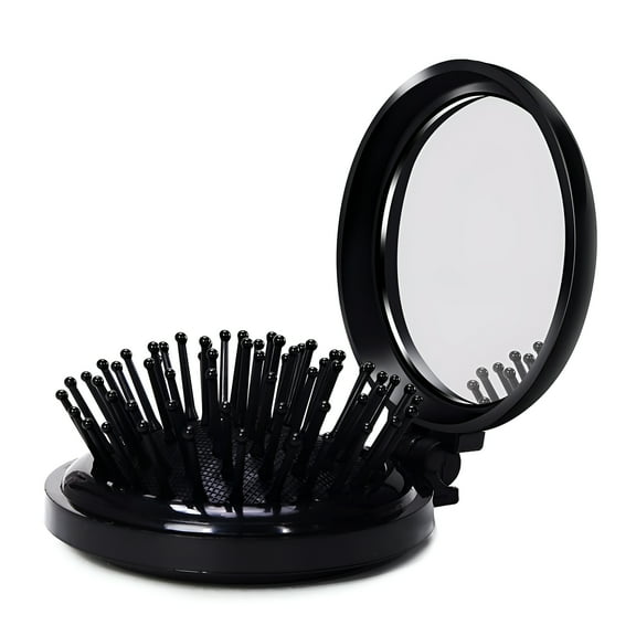 ACDANC Mini Folding Hair Brush with Mirror, Compact Pop up Pocket Brush, Small Travel size Flip Hair Brush for Purse/Backpack