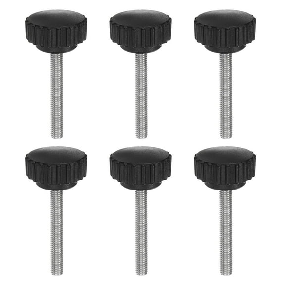 Uxcell 6 Pieces Knurled Clamping Knobs M6 x 45mm Metric Thread 304 Stainless Steel 28mm Matte Head Thumb Screws Black
