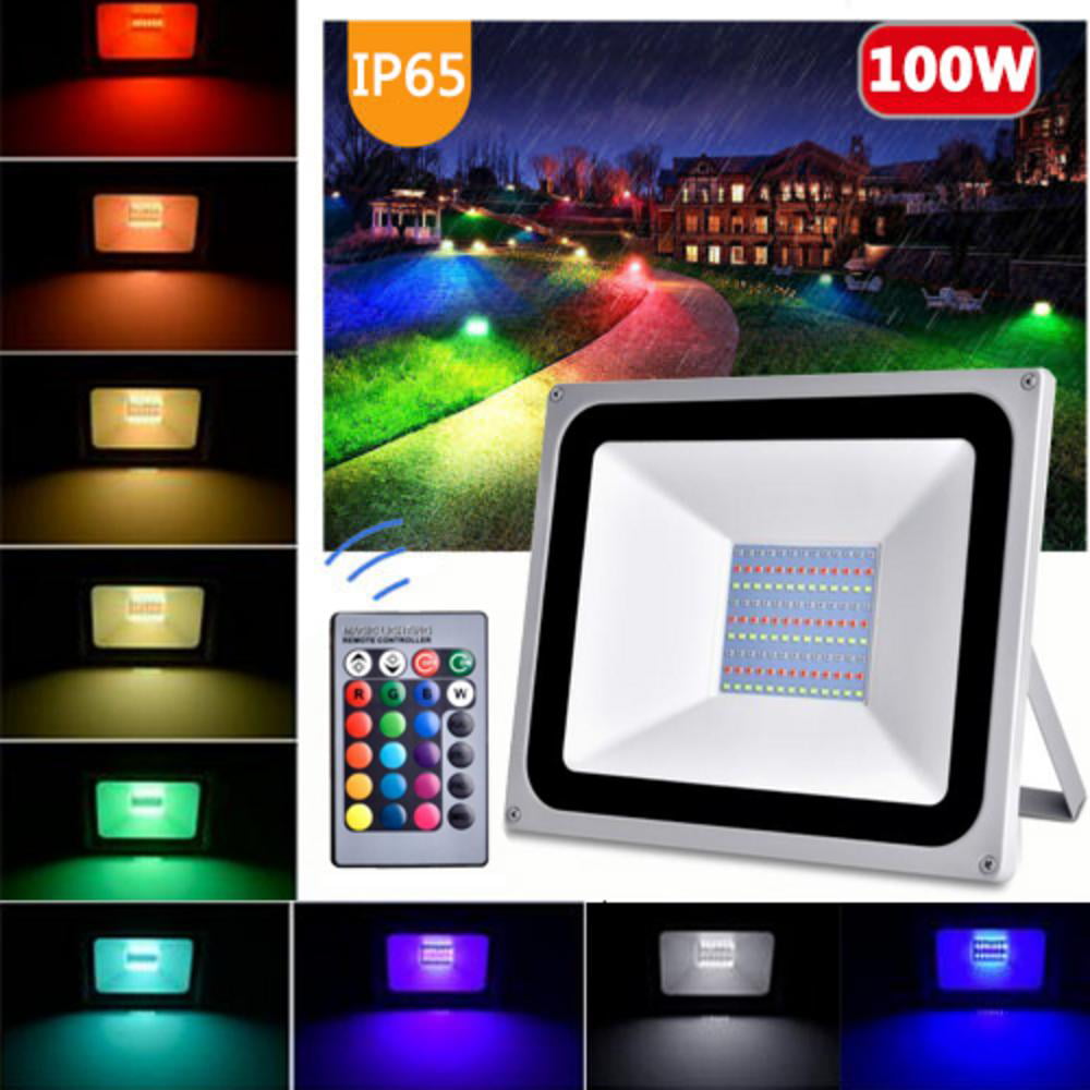 100W RGB Floodlight with Remote Control Party 8000lm 16 Colours & 4 Modes Stage Landscape Lighting with Memory Function Outdoor Security Light Waterproof IP66 Spotlight for Garden
