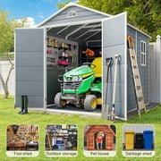 8x6 FT Outdoor Storage Shed, Asofer Resin Garden Shed with Floor, Heavy-Duty Plastic Shed, All-Weather Colorfast, Grey