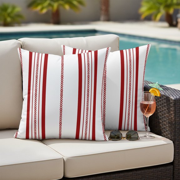 Red Striped Outdoor Waterproof Throw Pillow Covers Set of 2, 26"x26", Farmhouse Minimalist Stripes Modern Geometric Decorative Pillow Covers Outside Cushion Case for Patio Porch Garden