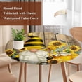 thumbnail image 4 of Yellow Sunflower Round Tablecloth, Fitted Table Cover with Elastic for 36"-44" Round Tables, Farmhouse Wood Grain Bees Gnomes Table Cloth Outdoor Indoor Dinning Party Waterproof Tablecloths, 4 of 7