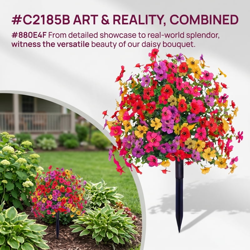 2Pcs Artificial Flowers with Ground Stakes for Outdoors, 22" UV Resistant Fake Flowers for Garden Porch Patio Decoration, No Fade Faux Floral Garden Stakes for Yard Window Box, Mixed Colors
