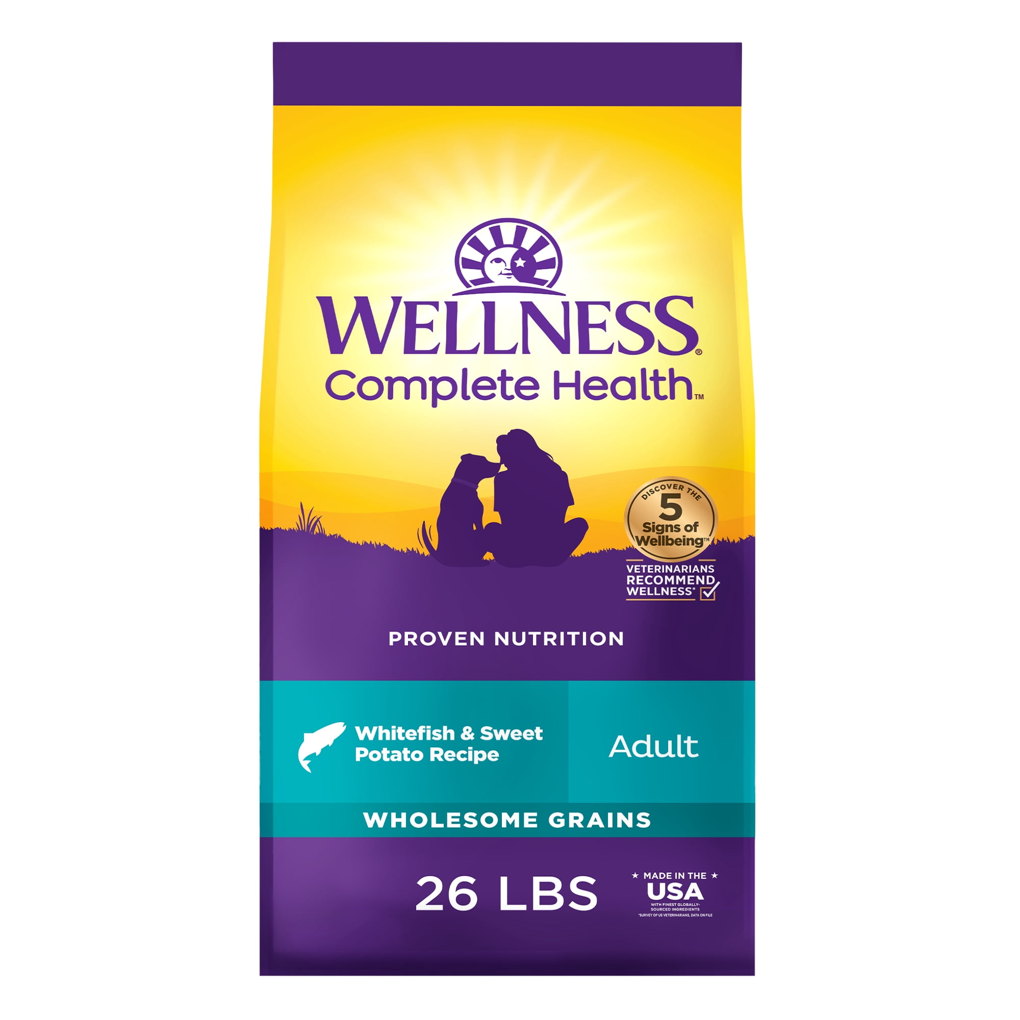 Wellness Complete Health Dry Dog Food, Wholesome Grains, Natural, Whitefish & Sweet Potato Recipe, (26-Pound Bag)