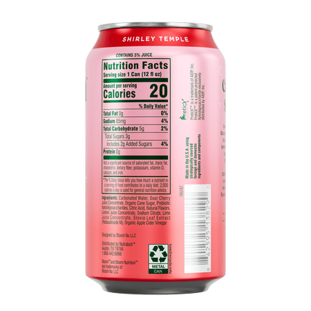 BLOOM NUTRITION POP PREBIOTIC SODA, SHIRLEY TEMPLE, 12 FL OZ CAN