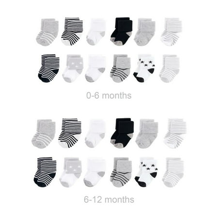 

Hudson Baby Unisex Baby Grow with Me Cotton Terry Socks Gray Black Stars 0-6 and 6-12 Months