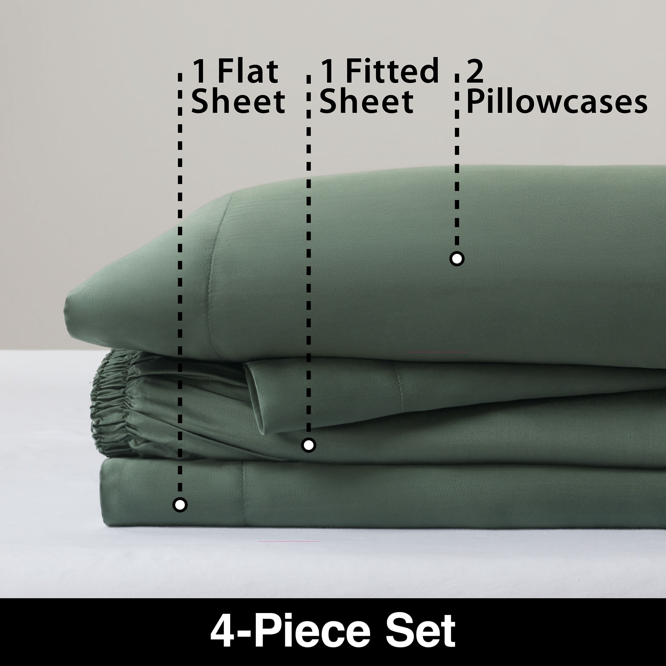 Allswell Soft & Silky 4-Piece Flag Stone Rayon Derived from Bamboo Sateen Bed Sheet Set, King