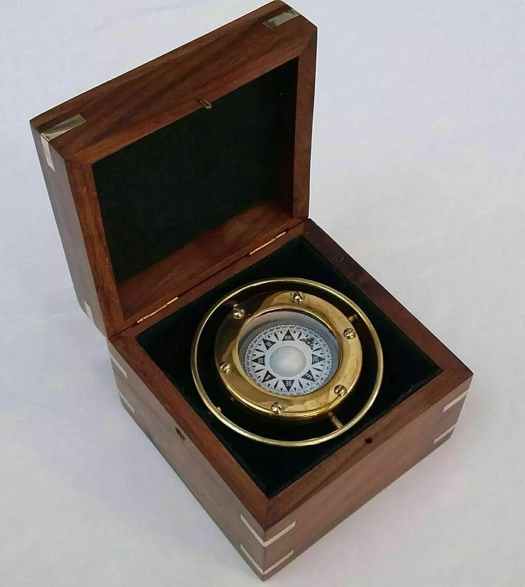 Nautical Marine Gimballed Ship Compass: Solid Brass in Elegant Wooden Box – Perfect Gift Item