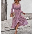 thumbnail image 1 of Vestido de una pieza informal de manga larga, vestido floral con cintura cruzada, vestido de mujer con cuello en V y manga larga, vestido cruzado de manga larga para mujer, diseño a prueba de futuro, 1 of 9