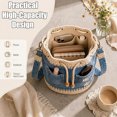 thumbnail image 6 of Denim Crochet Bucket Bag, Drawstring Crossbody Shoulder Purse, Boho Jean Handbag with Daisy Embroidery and Adjustable Strap, 6 of 9
