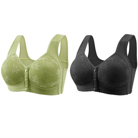 Black of Friday Deals!Clearance Staron 2PC Wireless Bras for Women Front Closure No Underwire Bras Comfortable Wireless Bras Stretch Comfy Bra Plus Size Bras