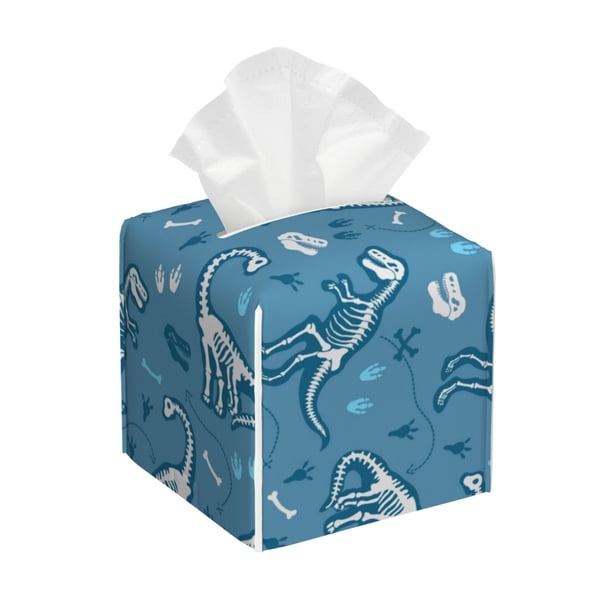 Balery Dinosaur Skull Porta Pañuelos de Cuero con Estampado – Funda Moderna Cuadrada para Caja de Pañuelos, Dispensador 5x5x5''
