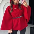 thumbnail image 4 of Olyvenn Winter Coats for Women Elegant Stand Collar Wool Blend Batwing Poncho Cape Jacket Outerwear with Belt Red XS, 4 of 5