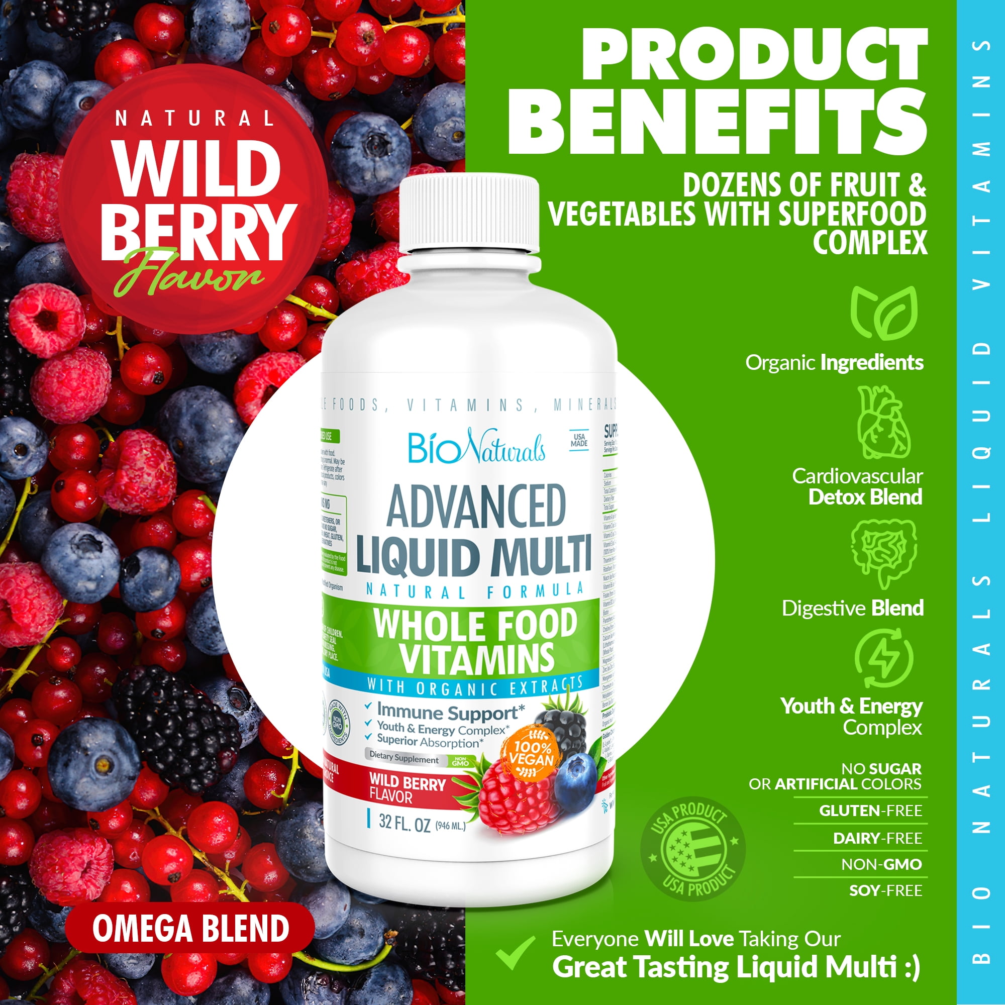 Bio Naturals Liquid Multivitamin for Men & Women with Over 100 Ingredients