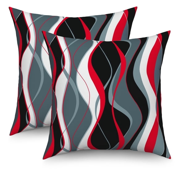Dashan Red and Black Throw Pillow Covers 18x18 Set of 2,Modern Abstract Striped Pillowcases for Sofa Couch Living Room