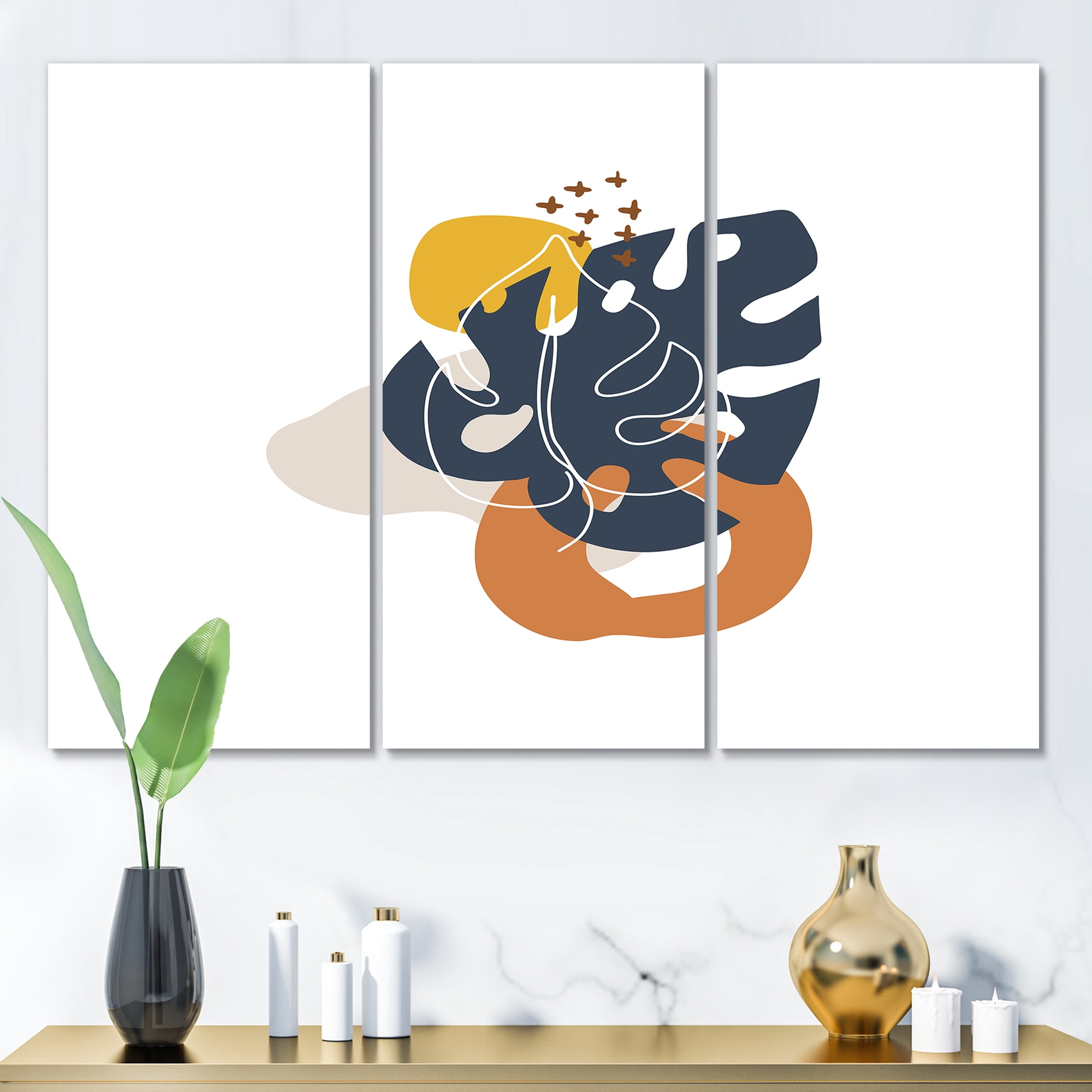 Designart ' Abstract Minimal Shapes Under Flowers IX ' Modern Canvas Wall Art Print
