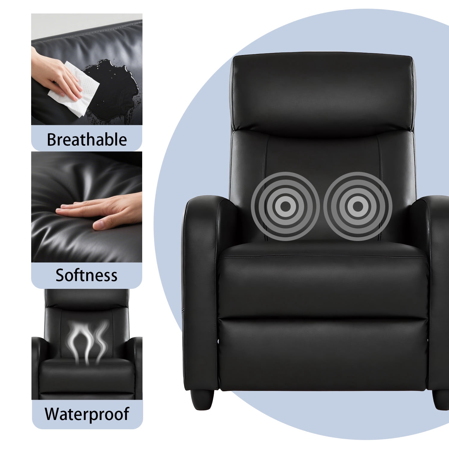 CONCETTA Massage Recliner Sofa Chair, 160° Reclining, Vibration Massage, 275lb Capacity, Black