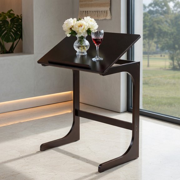 Resenkos Nightstand,Coffee Side Table,Adjustable C-Shape Couch End Table wth Tilting Top-Brown