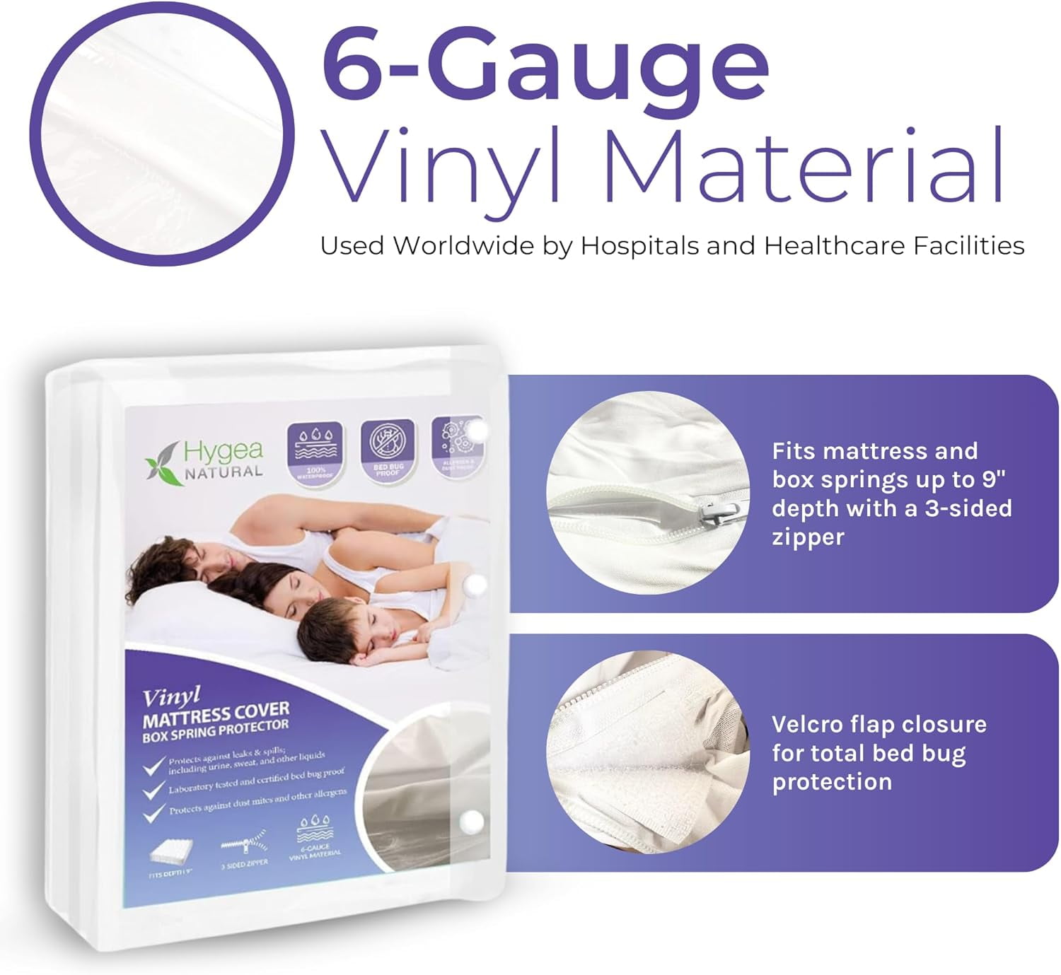 Hygea Natural Mattress Cover 6 Gauge Waterproof Mattress Protector Durable Vinyl Box Spring Cover, XL Twin