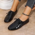 thumbnail image 4 of Women's Lace Up Oxford Dress Shoes Solid Color Patent Leather Slip On Loafers Comfortable Non Slip Walking Shoes Black Size 8, 4 of 8