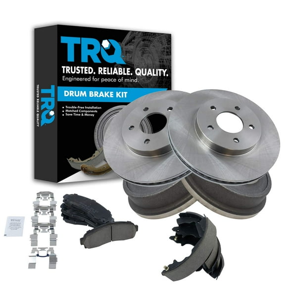 TRQ Front Brake Rotor & Posi Ceramic Brake Pad w/ Rear Drum & Shoe Kit BKA11745 Fits select: 2005-2006 CHEVROLET EQUINOX, 2003-2007 SATURN VUE