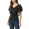 thumbnail image 4 of INSPIRE CHIC Women's Sequin Overlay Tops V Neck Sparkly Overlay Top Blouse M Black, 4 of 6