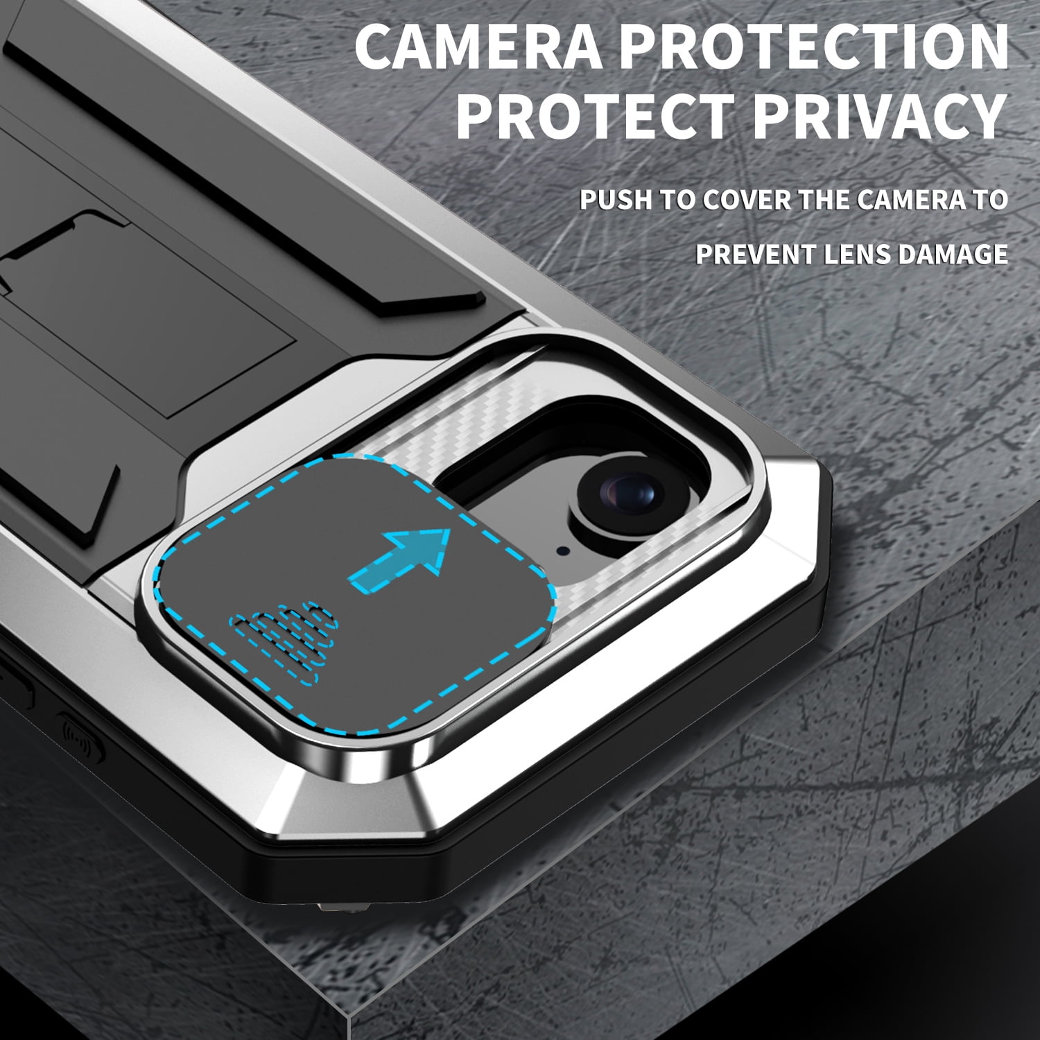 Dteck for iPhone 16E Case with Camera Cover Sliding, Heavy Duty Protection Rugged Screw Full Body Military Grade Metal Rubber with Stand Hard Built in Screen Protector for iPhone 16e 2025,Silver