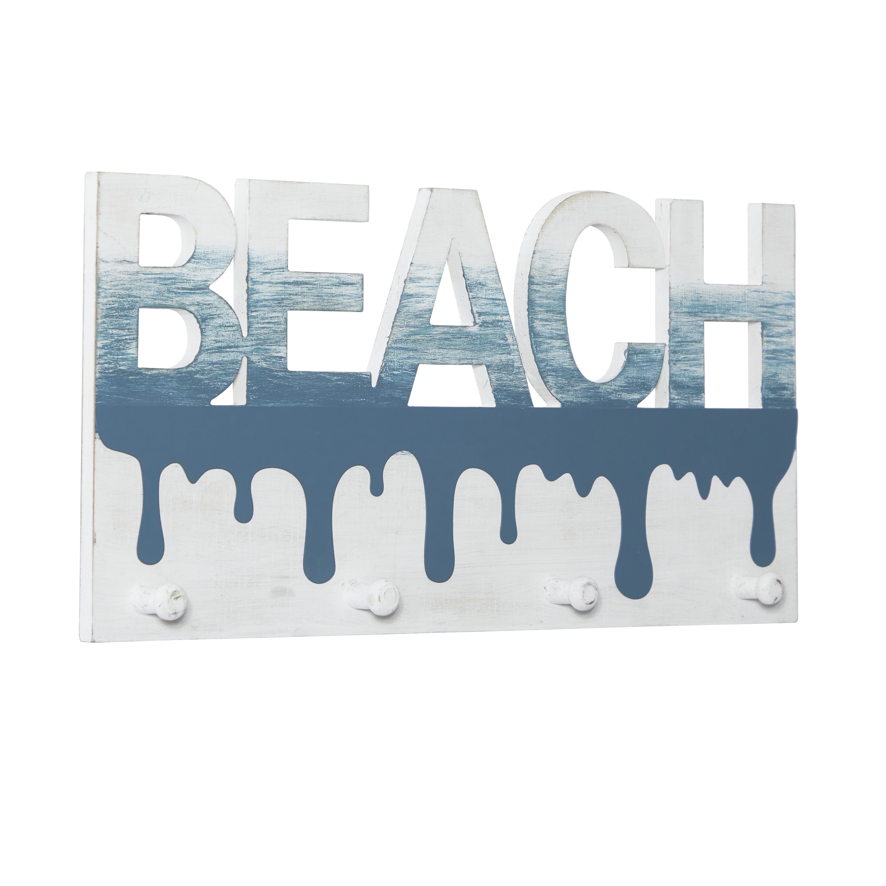 DecMode Blue Wood Coastal Wall Hook