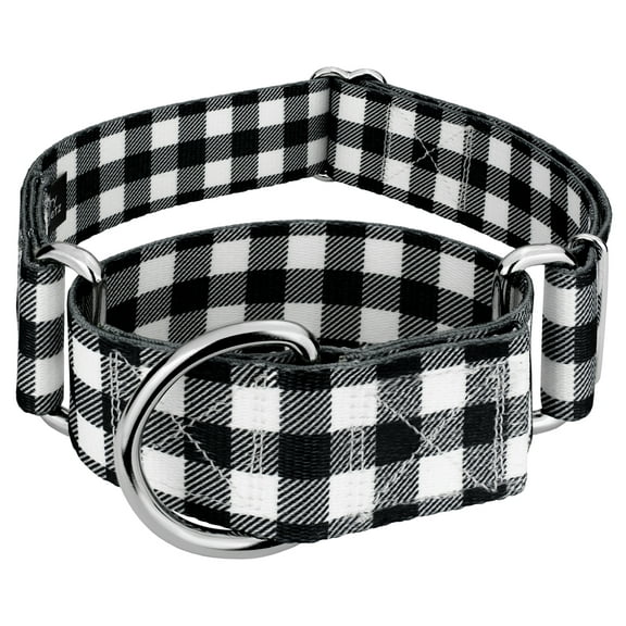 Country Brook Petz® 1 1/2 inch Black & White Buffalo Plaid Martingale Dog Collar, Medium