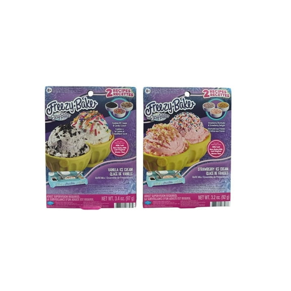 Freezy Bake by Easy Bake Ice Cream Refill Mix Vanilla and Strawberry 2 Recipes