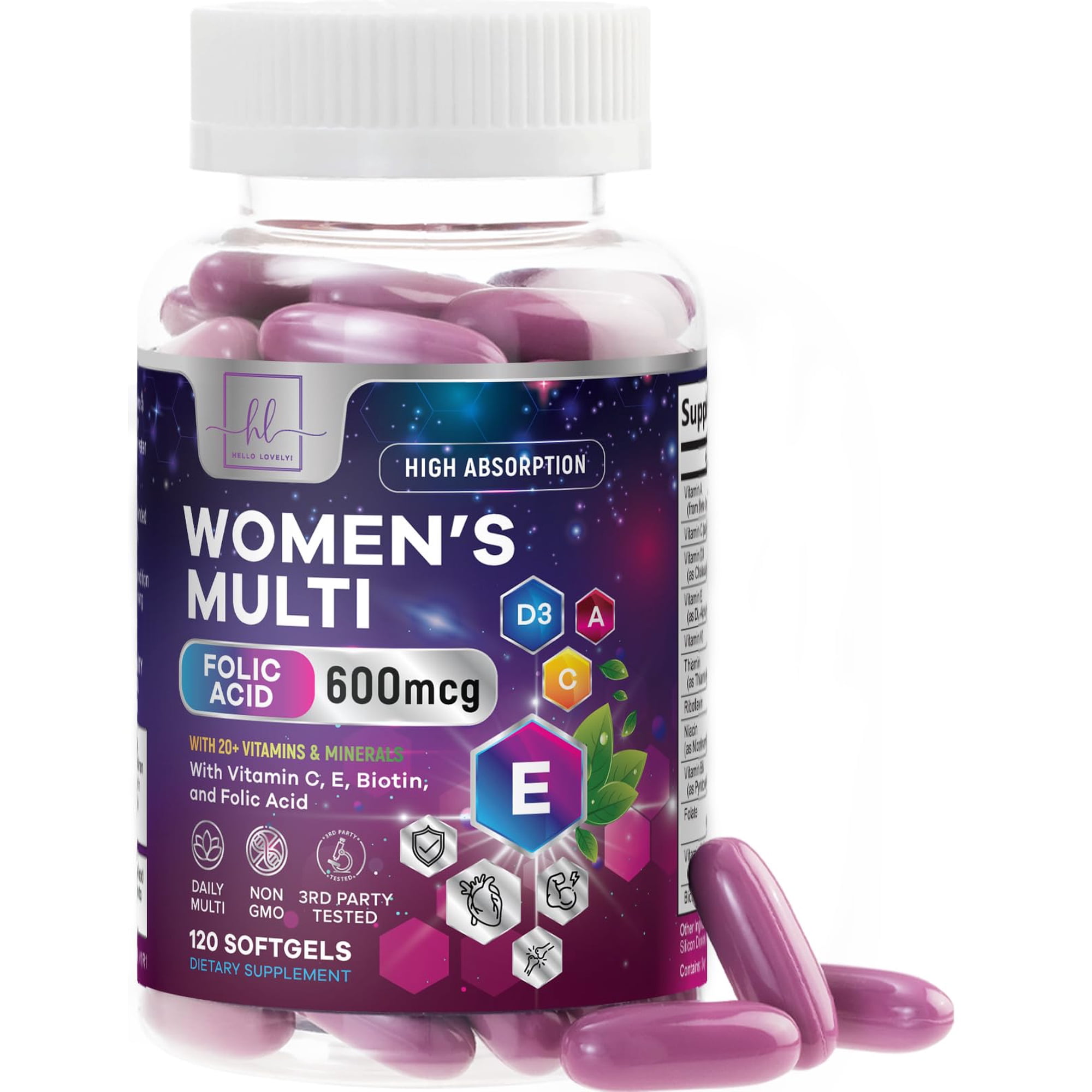 Multivitamin For Women - Complete Daily Woman's Multivitamins with Biotin, Calcium, Folic Acid, Iron, Zinc, Vitamin A, C, D, E & B Vitamins, Women's Hair Skin and Nails Supplements - 120 Softgels