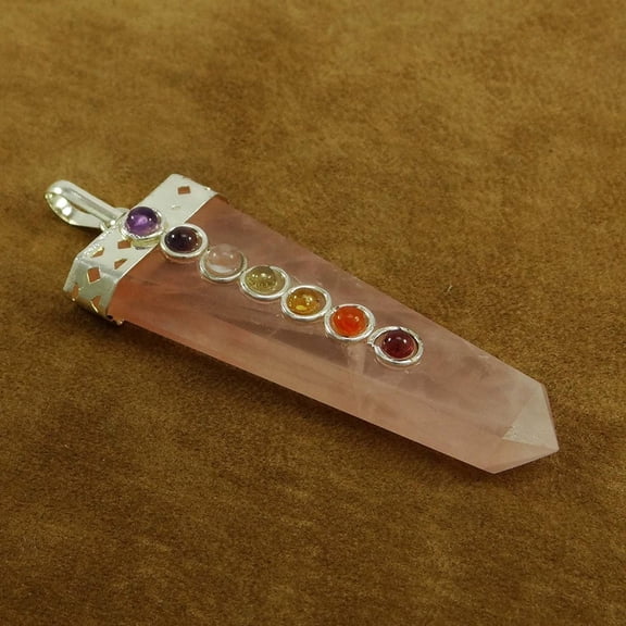 Harmonize Rose Quartz Reiki Healing Crystal 7 Chakra Balancing Therapy Pendant Healing Pendulum Spiritual Gift Jewelry