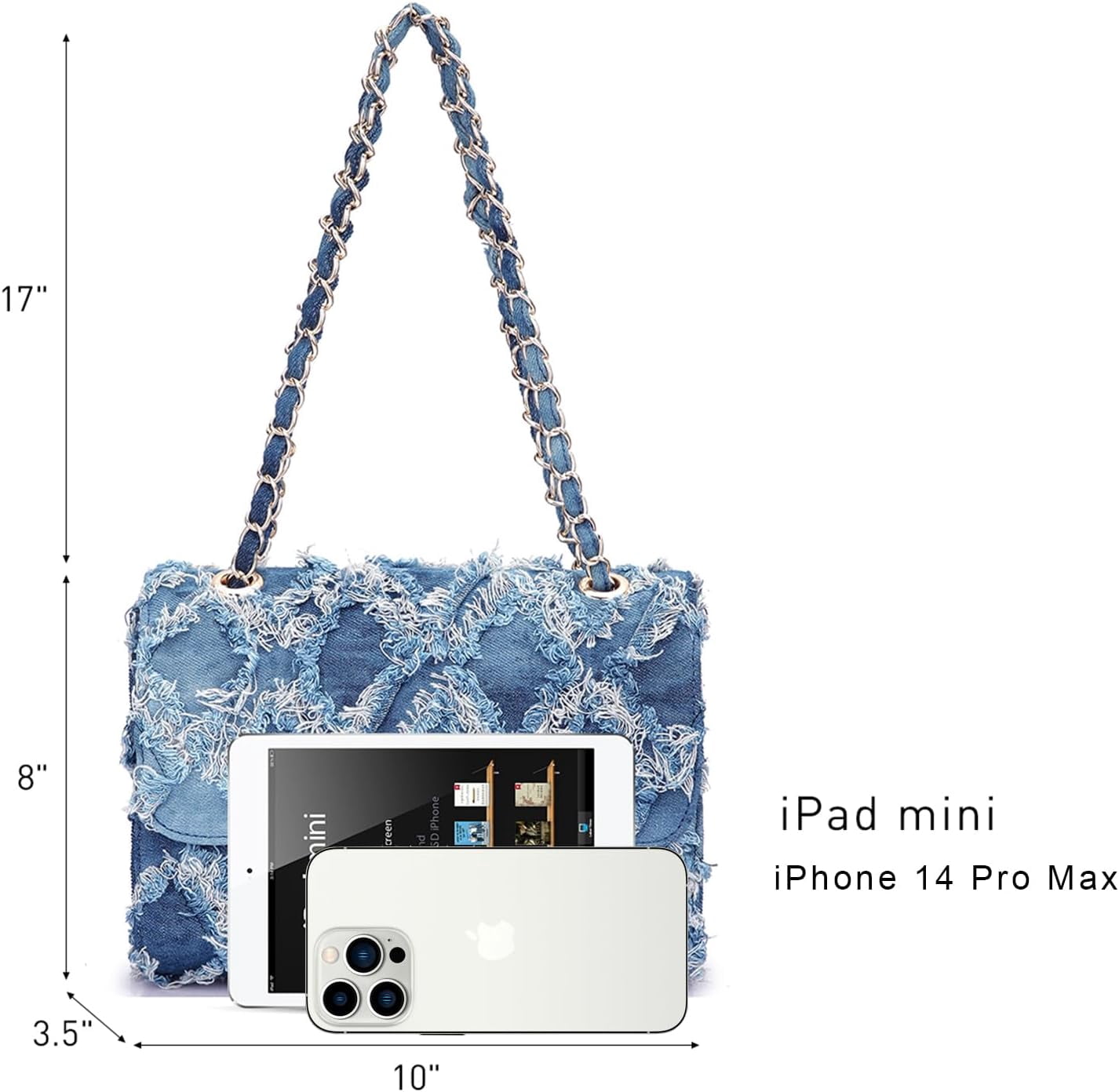 Kwuty Kwuty Women Small Shoulder Bags Quilted Crossbody Distressed Jean Denim Purse Evening Bag Clutch Handbag with Chain Strap