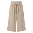 thumbnail image 6 of Audhol Gaucho Pants for Women Pants for Women Elastic Waisted Wide Leg Pants Casual Trousers with Pockets Trendy Loose for Work Wide Leg Capri Pants for Women Beige L, 6 of 6