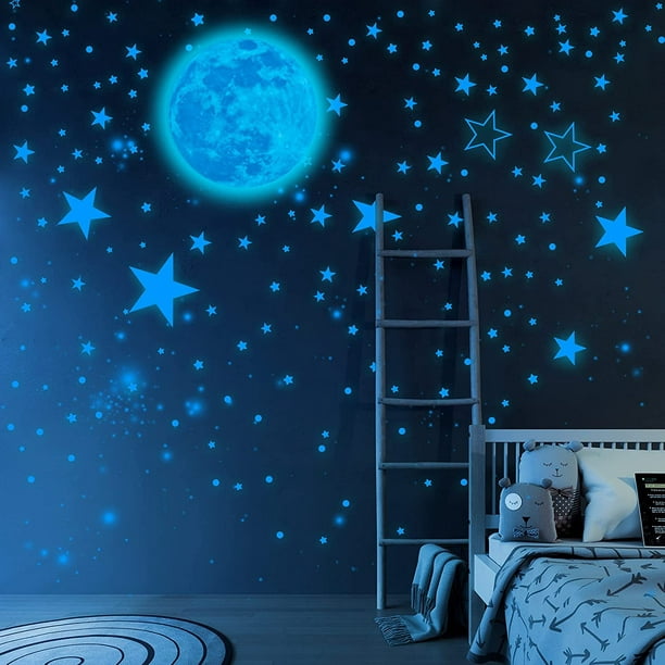 Stickers Muraux Enfants,Dessin Animé Lune Étoile Danse Fille