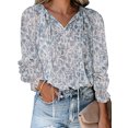 thumbnail image 2 of Jumpingount Blusa de mujer con cuello en V con cordones en la parte de manga larga casual camisa suelta Prendas para la parte del cuerpo Azul blanco L Jumpingount AP003442-23, 2 of 6