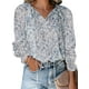thumbnail image 3 of Minnieouse Blusa de mujer con cuello en V con cordones en la parte de manga larga casual camisa suelta Prendas para la parte del cuerpo Azul blanco S Minnieouse AP003442-21, 3 of 6