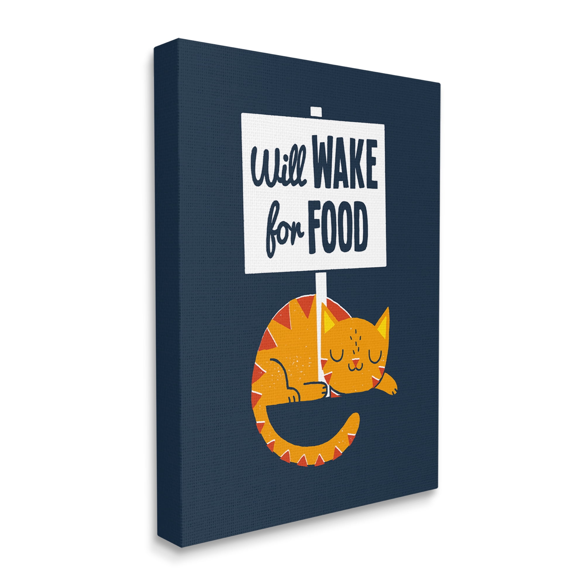 Stupell Industries Quirky Will Wake For Food Sleeping Cat Sign Canvas Wall Art, 36 x 48, Design by Michael Buxton