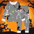 thumbnail image 2 of Byoo Big Girl's Halloween Themed Sleepwear Set Round Neck Skeleton Witch Hat Print Nightwear Set Indoor Homewear Set,Grey, 2 of 4