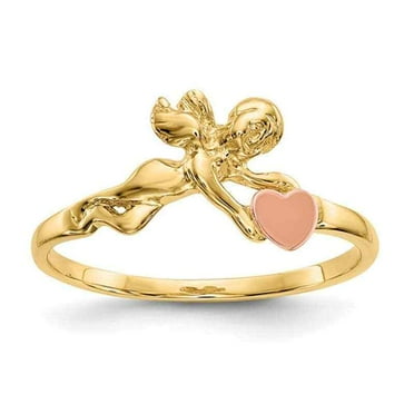 10K Yellow Gold Womens Angel & Heart Ring Size 6