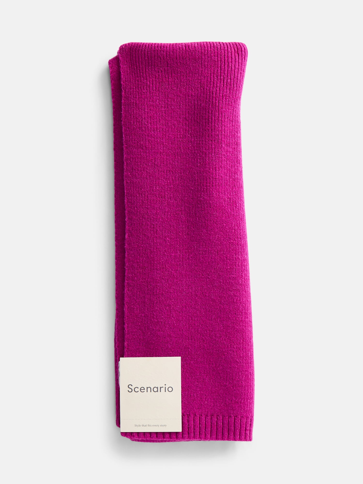 Scenario Women's Knit Oblong Scarf with Ribbed Trim, Berry Bright