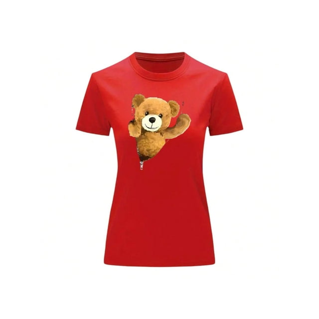 Playera Blusa De Oso De Peluche Saliendo Del Cierre Ropa Para Mujer Casual Color Rojo Talla Grande Marca Emil SaEs