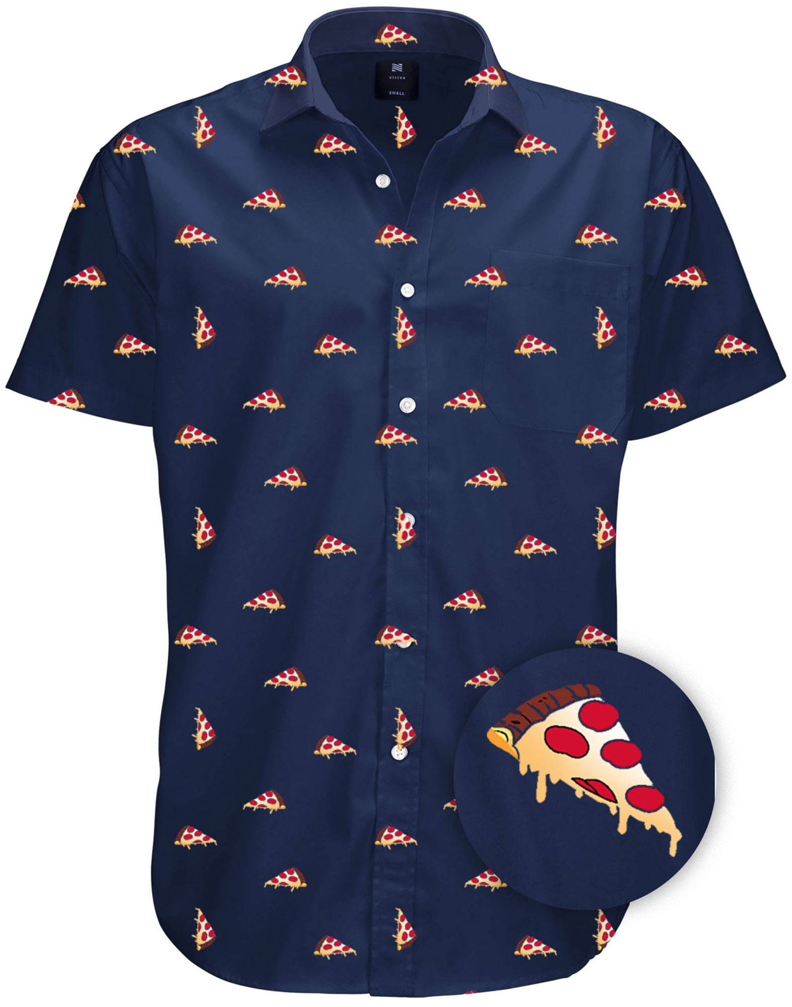 Mens Big Tall Short Sleeve Button Shirt, Printed Pizza Shirts -
