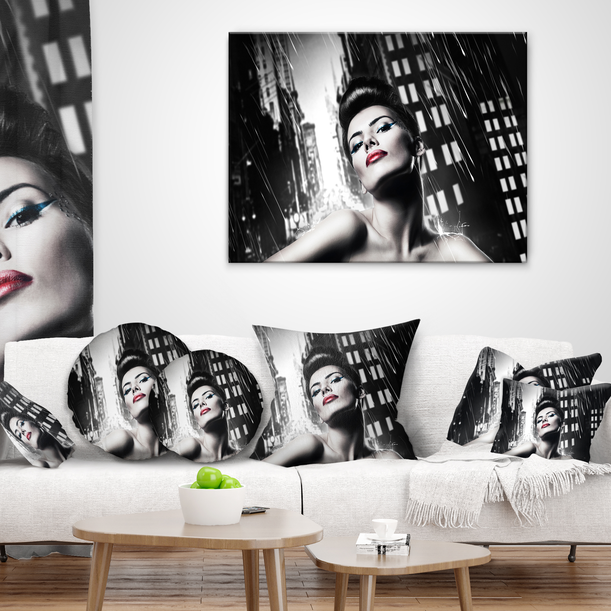 Designart Brunette Woman with Red Lips - Woman Portrait Throw Pillow - 16x16