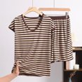 thumbnail image 2 of fatyb Womens Stripe Pajamas Sets V Neck Short Sleeve Tops Loungewear Shorts 2 Piece Ladies Pjs Outfits, 2 of 3